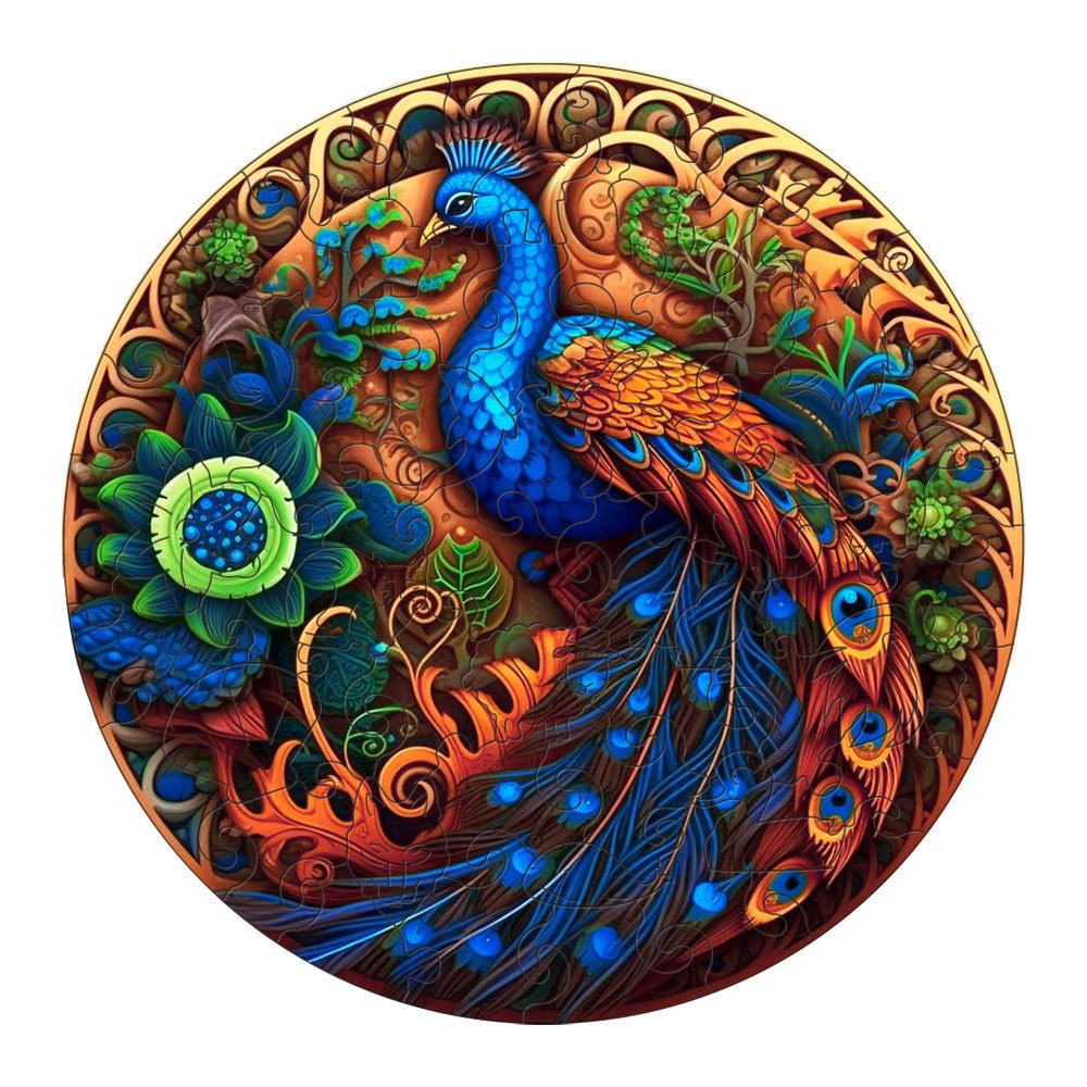 NNEDSZ Round Peacock Wooden Puzzle - Intricate Nature-Inspired Art Puzzle(L-paper box-H162)