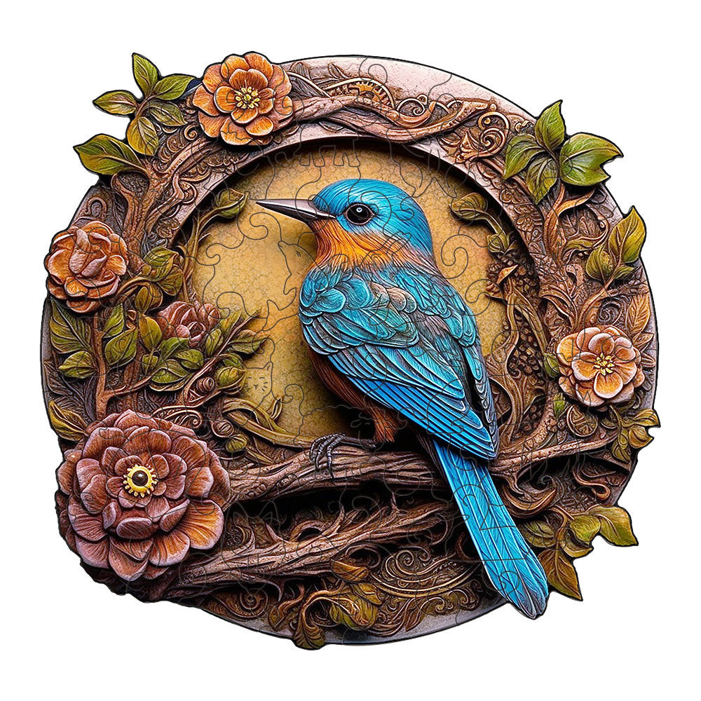 NNEDSZ Bluebird Wooden Puzzle - Circular Nature-Inspired Art Puzzle(S-paper box-H184)