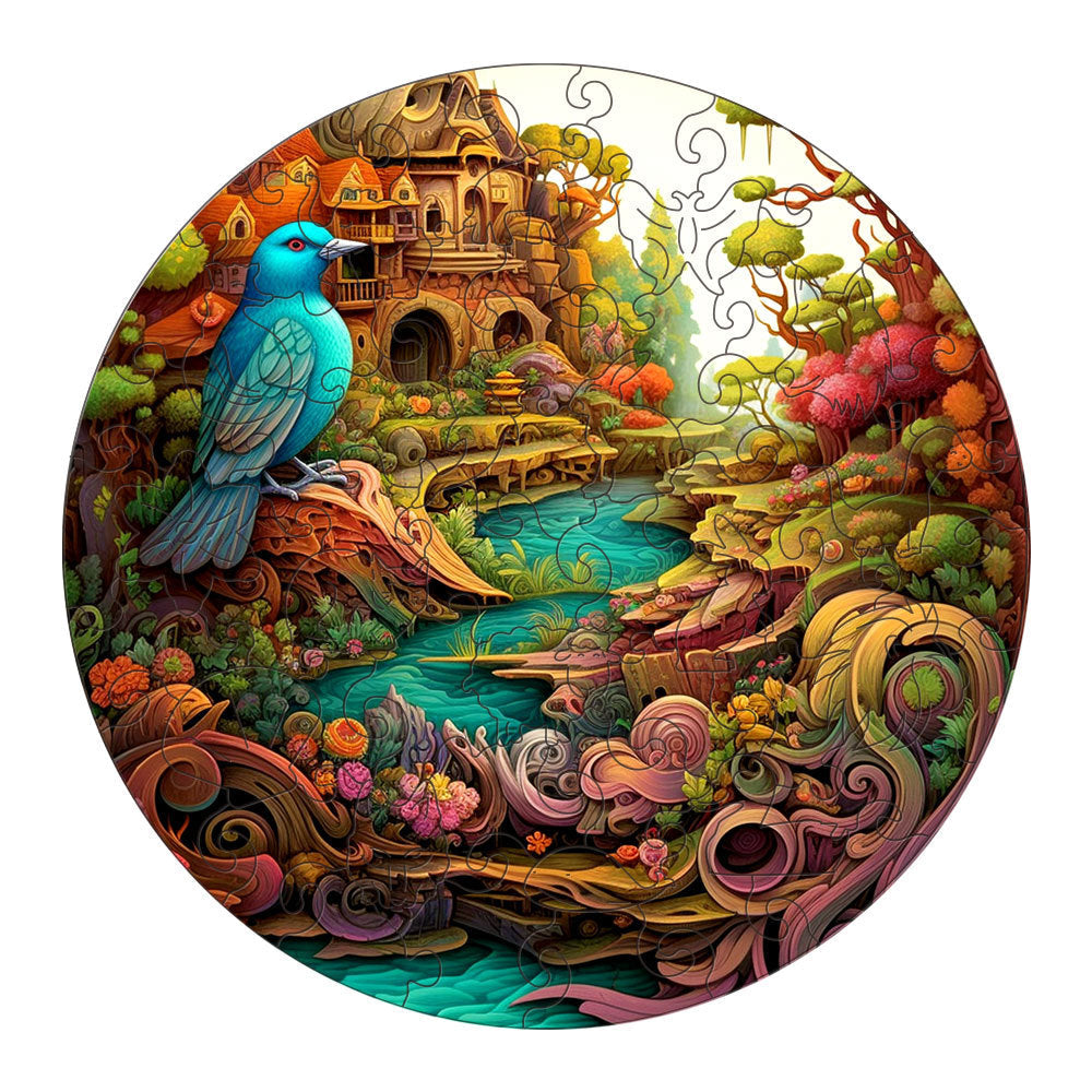 NNEDSZ Fantasy Bird Wooden Puzzle - Intricate Nature-Themed Circular Puzzle(S-paper box-H187)