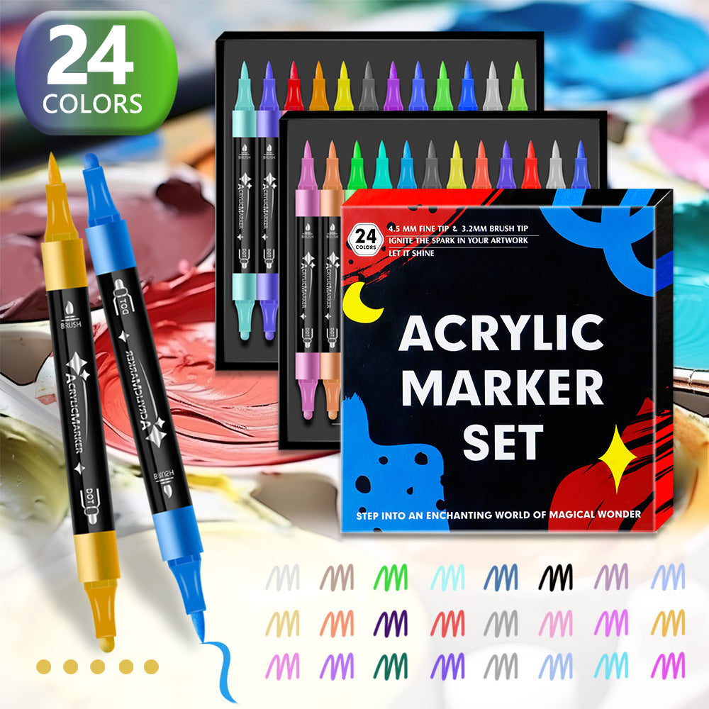 NNEDSZ 24-Color Dual-Tip Acrylic Marker Set - Fine and Brush Tip for Art Projects and DIY Crafts