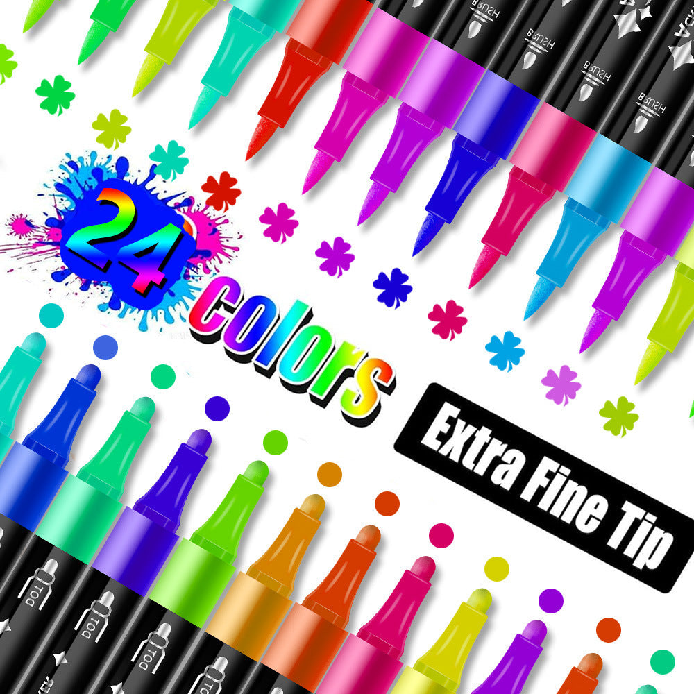 NNEDSZ 24-Color Dual-Tip Acrylic Marker Set - Fine and Brush Tip for Art Projects and DIY Crafts
