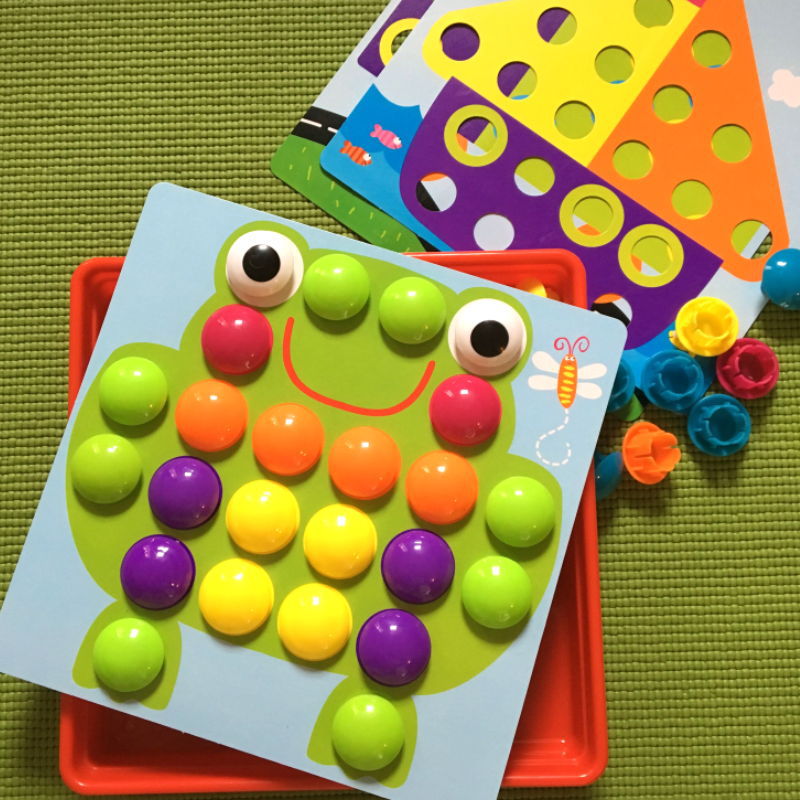 NNEDSZ Creative Button Art Toy Set for Kids - 46 Colorful Buttons with 10 Unique Pictures - Educational Color Matching Puzzle for Ages 3+