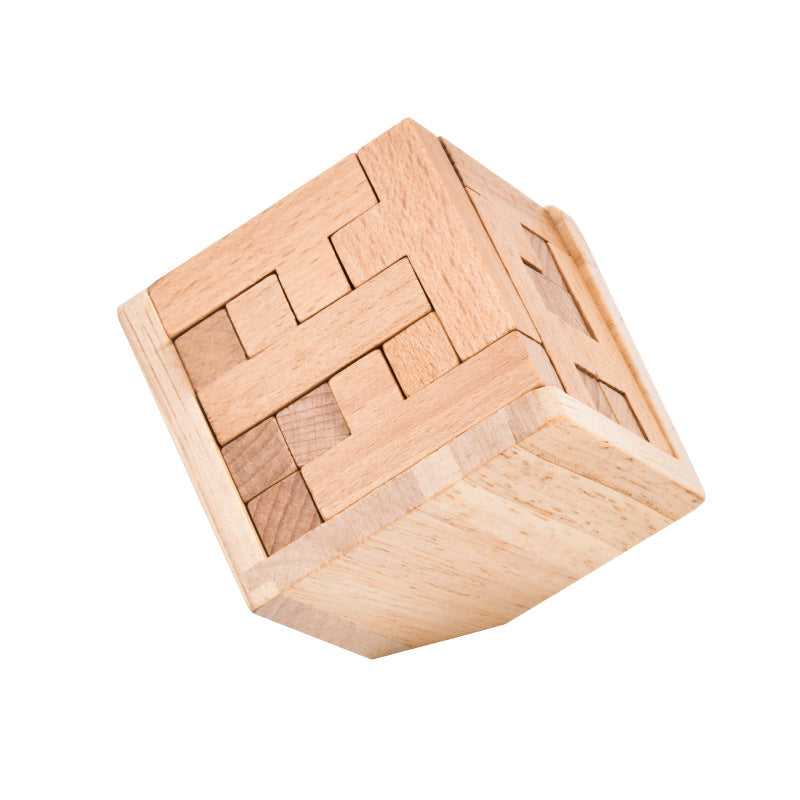 NNEDSZ Wooden Brain Teaser Puzzle - 3D Cube Puzzle Game for Adults and Kids - Natural Wood Block Puzzle (2.75 Inches)