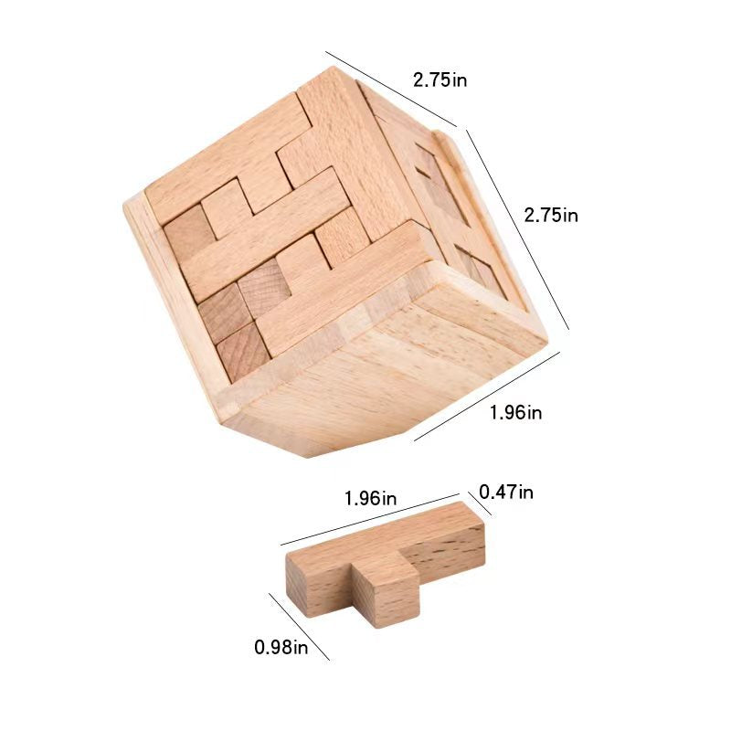 NNEDSZ Wooden Brain Teaser Puzzle - 3D Cube Puzzle Game for Adults and Kids - Natural Wood Block Puzzle (2.75 Inches)