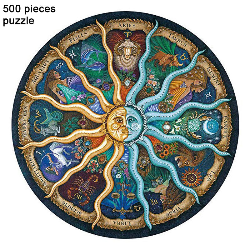NNEDSZ 500 Piece Zodiac Circle Jigsaw Puzzle - Colorful Astrology Sun and Moon Jigsaw Puzzle for Adults and Kids