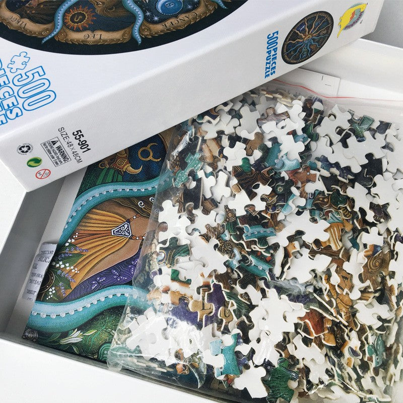 NNEDSZ 500 Piece Zodiac Circle Jigsaw Puzzle - Colorful Astrology Sun and Moon Jigsaw Puzzle for Adults and Kids