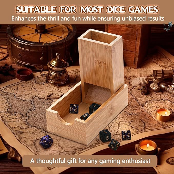 NNEDSZ Portable Foldable Bamboo Dice Tower Set – Premium Wooden Dice Roller for Tabletop RPG and Board Games