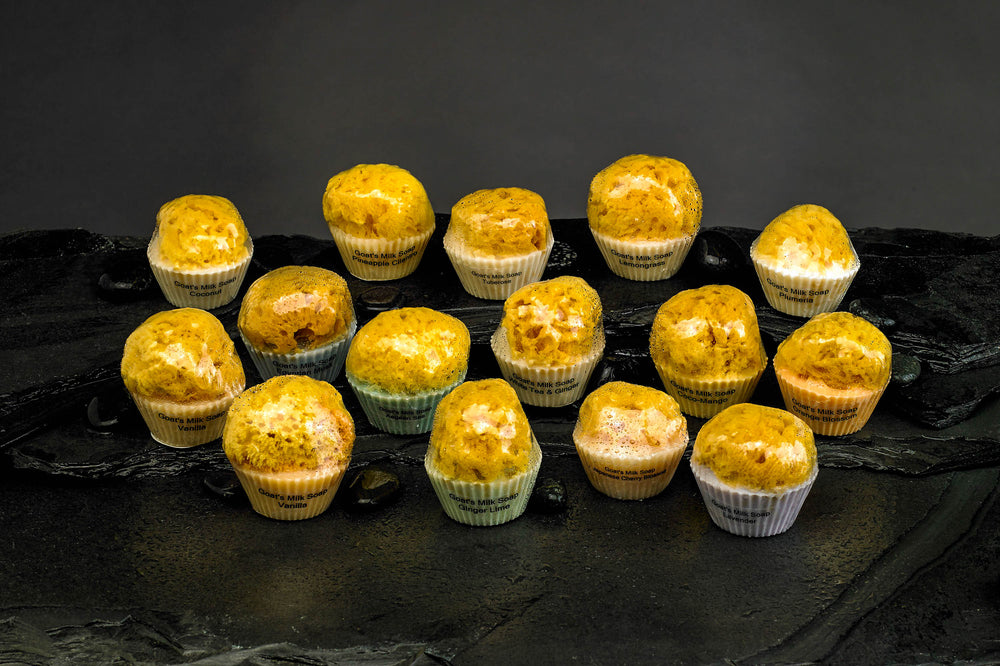 Gedemælkssæbe til cupcakes med indlejret havsvamp - mælk og honning