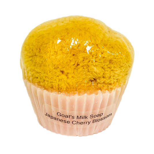 Goat's Milk Cupcake Soap w/ Embedded Sea Sponge-Japanese Cherry Blossom
