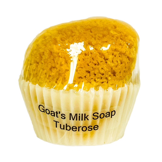 Goat's Milk Cupcake Soap w/ Embedded Sea Sponge-Tuberose