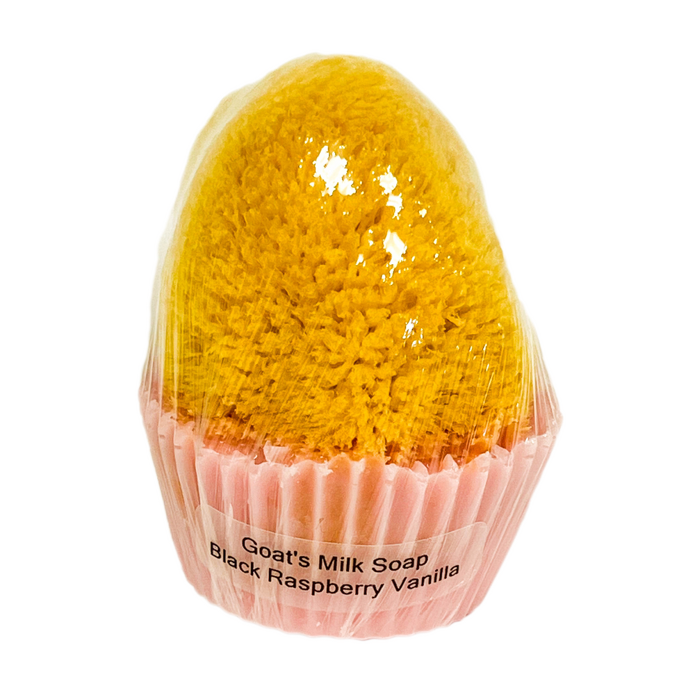 Gedemælkssæbe til cupcakes med indlejret havsvamp - sort hindbær vanilje