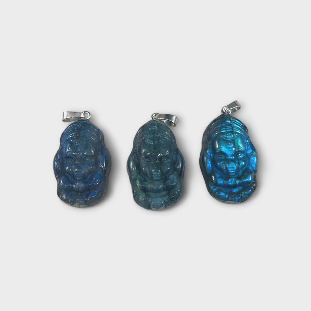 Labradorite, Praying Elephant Carved Pendant, 20x31mm (1pc)-0