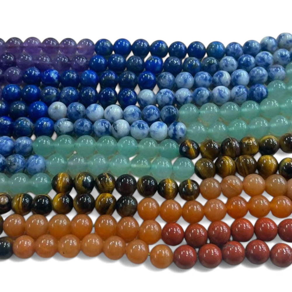 7 Chakra / Seven Stone Mix, (Amethyst, Lapis, Sodalite, Green Aventurine, Calcite, Red Jasper, Tiger Eye) Round 6mm 8mm-0
