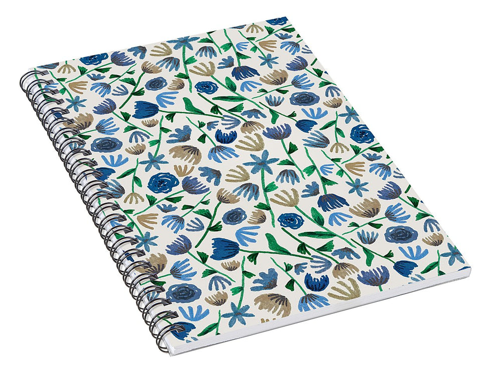 Blue Floral Pattern 2 - Spiral Notebook