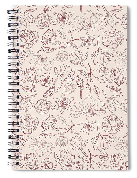 Burgundy Magnolia Pattern - Spiral Notebook