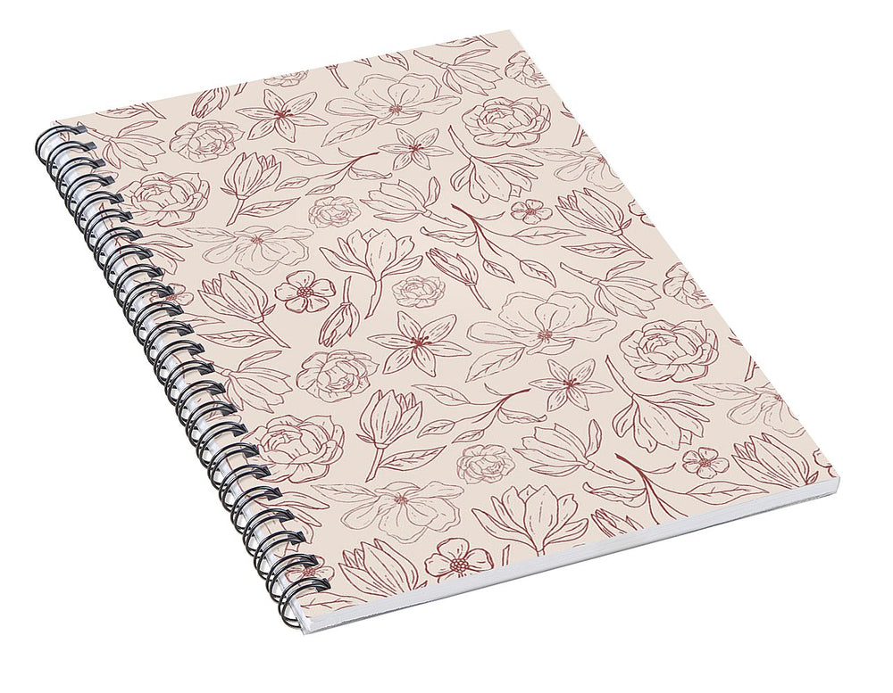 Burgundy Magnolia Pattern - Spiral Notebook