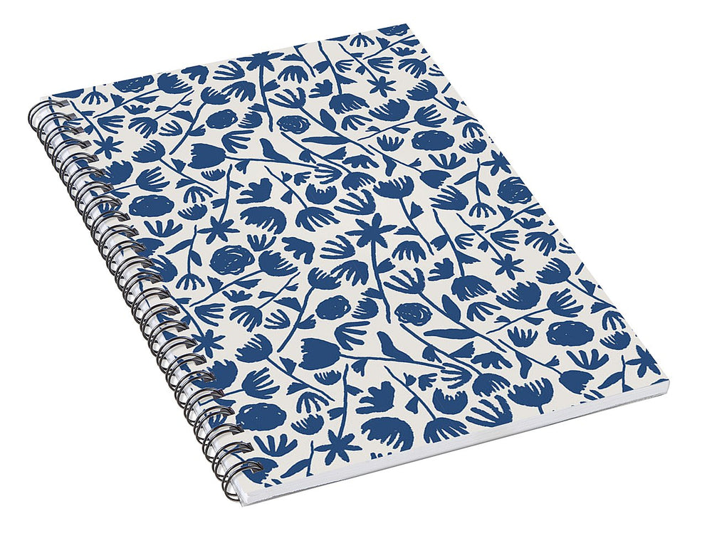 Dark Blue Floral Pattern - Spiral Notebook