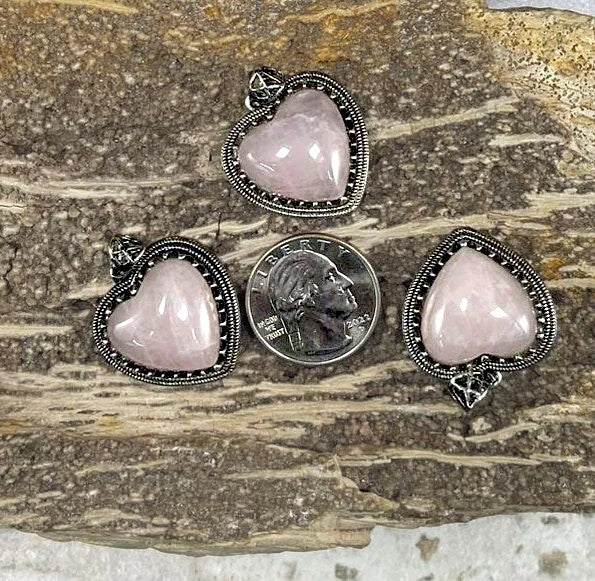 Heart Gemstone Pendant 26x26mm (1pc) Amethyst, Rose Quartz, Labradorite-2