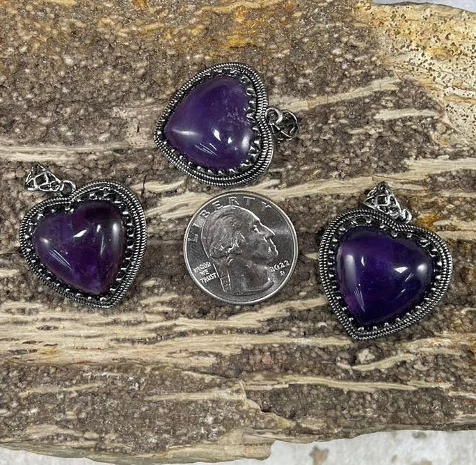 Heart Gemstone Pendant 26x26mm (1pc) Amethyst, Rose Quartz, Labradorite-1