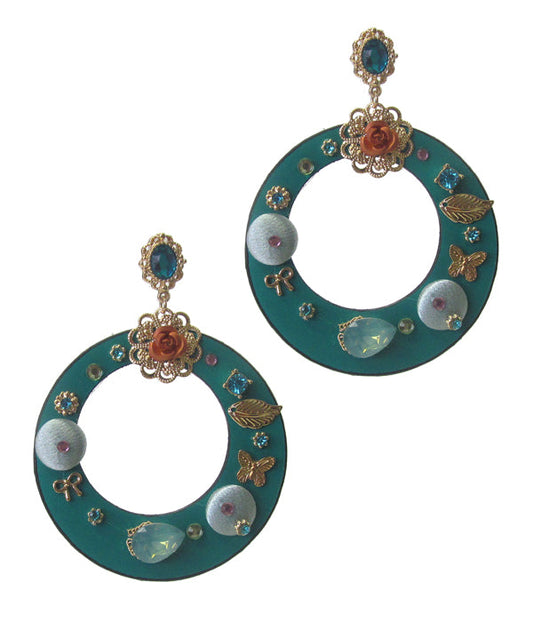 CRAFT ART DECO LEATHER HOOP EARRING