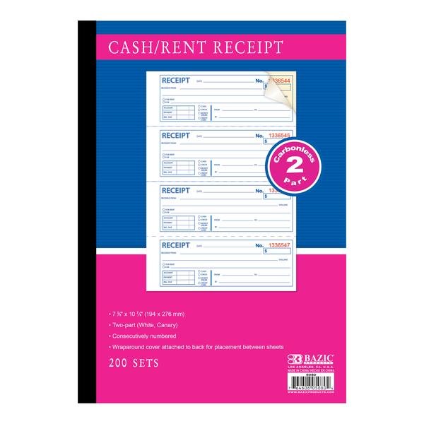 Cash or Rent Receipt Book 2-Part Carbonless 7 5/8