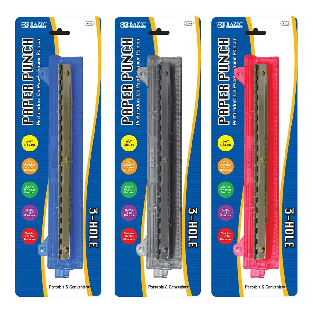 Bærbar 3-hullers papirhuller - tilfældig farve