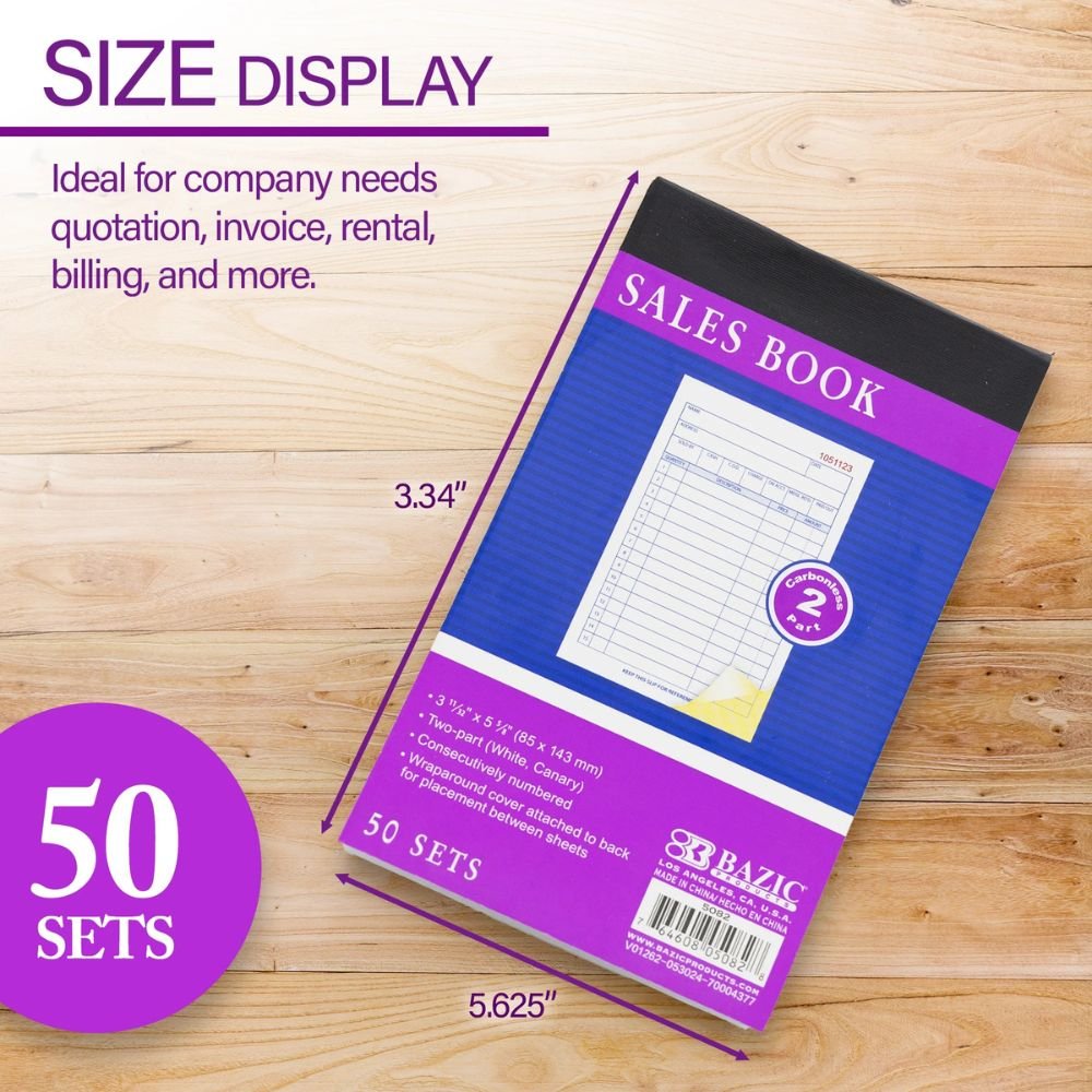 BAZIC General Purpose Sales Book 2-Part Carbonless 3 11/32" x 5 5/8" (50 Sets)