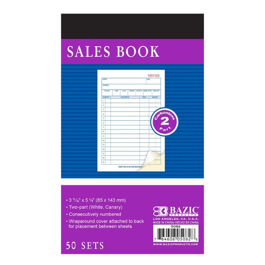 BAZIC General Purpose Sales Book 2-Part Carbonless 3 11/32" x 5 5/8" (50 Sets)