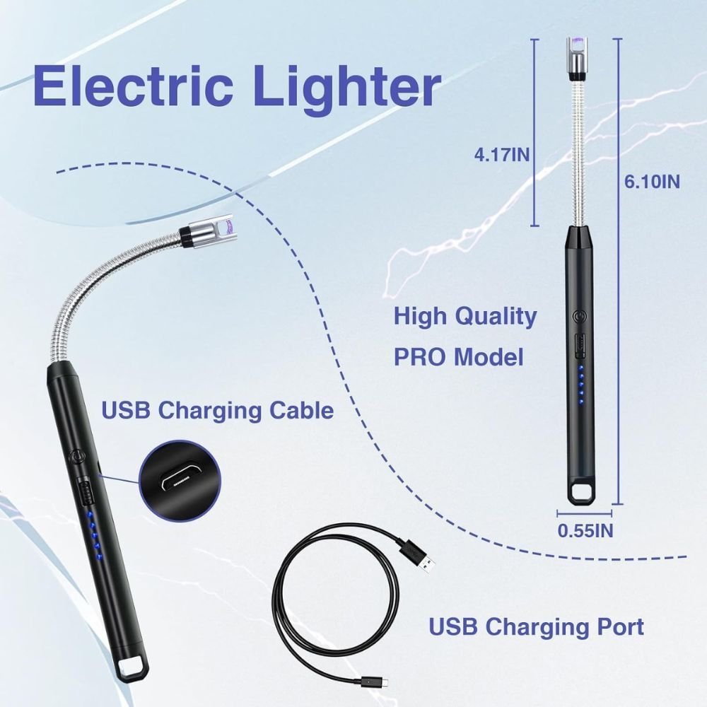 USB Rechargeable Electric Arc BBQ Lighter - Black