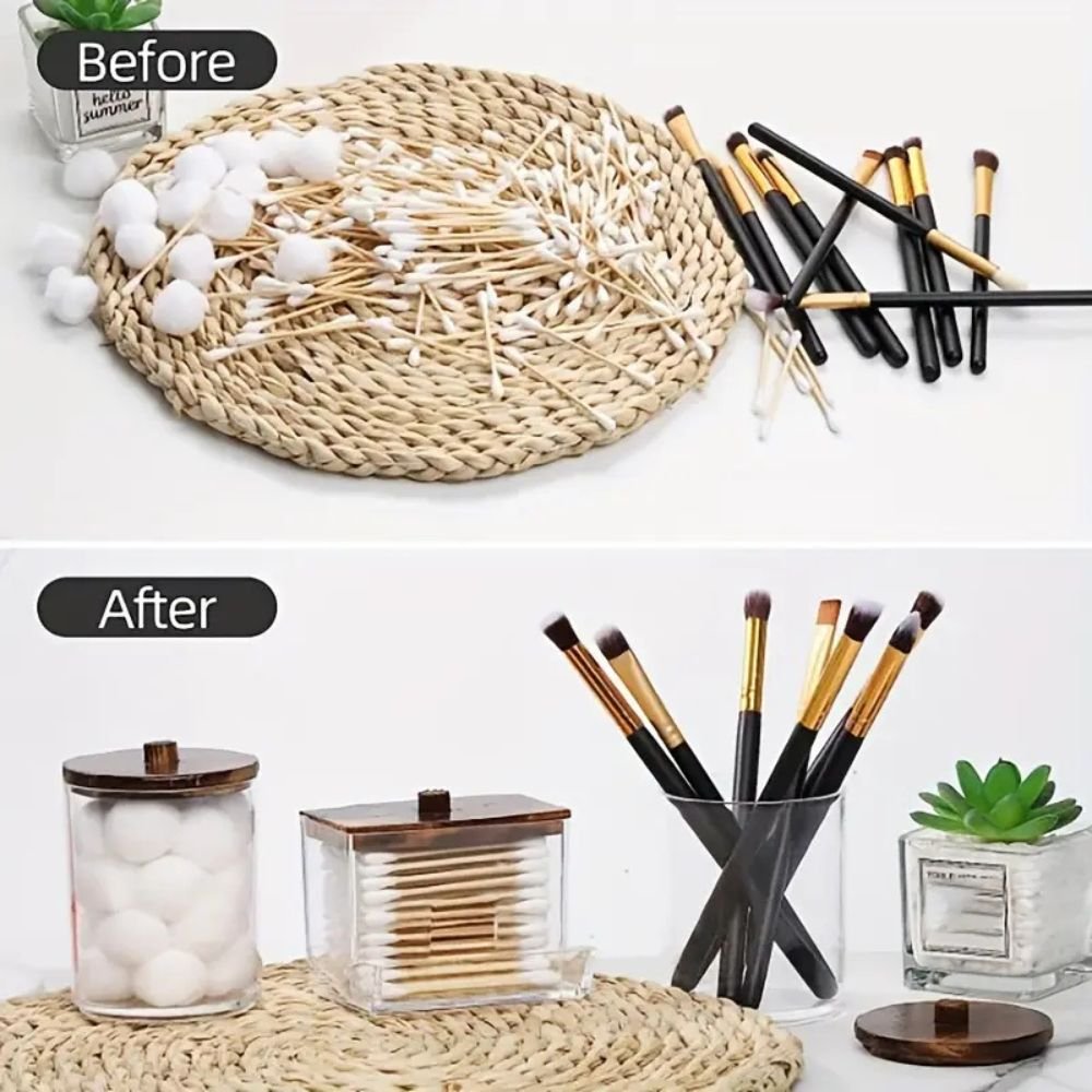 3pcs Boho Chic Swab Holder Set with Bamboo Lids