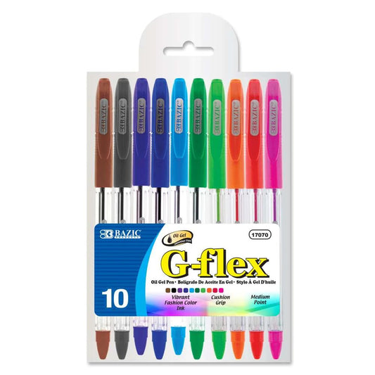 G-Flex Color Oil-Gel Ink Pen w/ Cushion Grip - 10 Pack