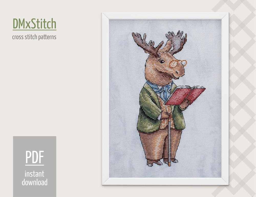 Moose Cross stitch pattern Elk Cross Stitch pdf Modern cross stitch pattern Cute cross stitch Woodland animal cross stitch Forest