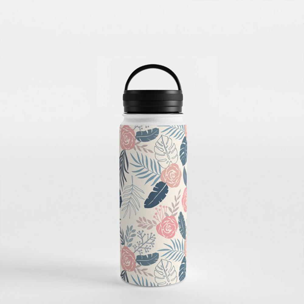 Blue & Blush Tropical Floral Handle Lid Water Bottle