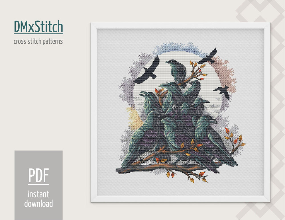 Ravens Cross stitch pattern Bird Cross Stitch pdf Modern cross stitch pattern Crow cross stitch Counted cross stitch Halloween cross stitch