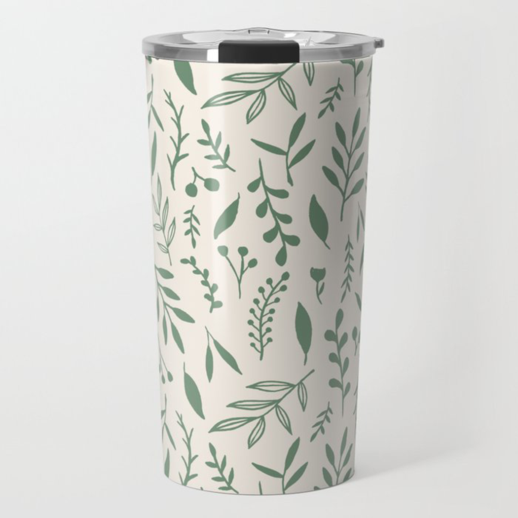 Green Falling Leaves Travel Mug