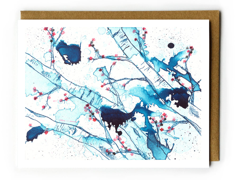Cherry Blossoms in Blue - Blank Card