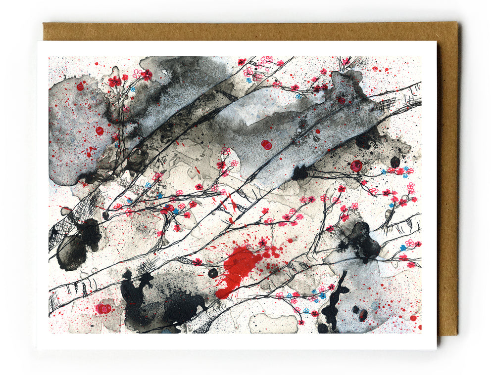 Cherry Blossoms in Black - Blank Card