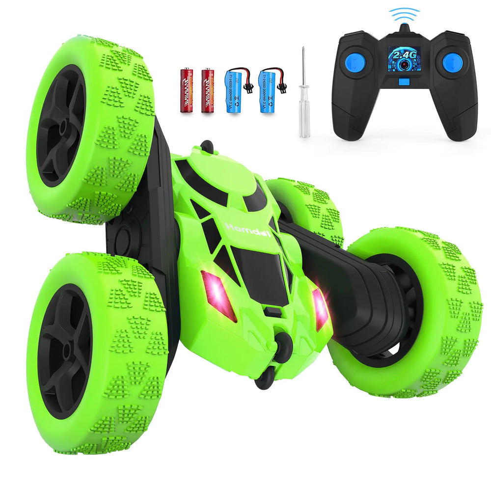 Remote Control Car Hamdol Double Sided 360°Rotating 4WD RC Cars with Headlights 2.4GHz Electric Race Stunt Toy Car Rechargeable Toy Cars for Boys Girls Birthday (Green)