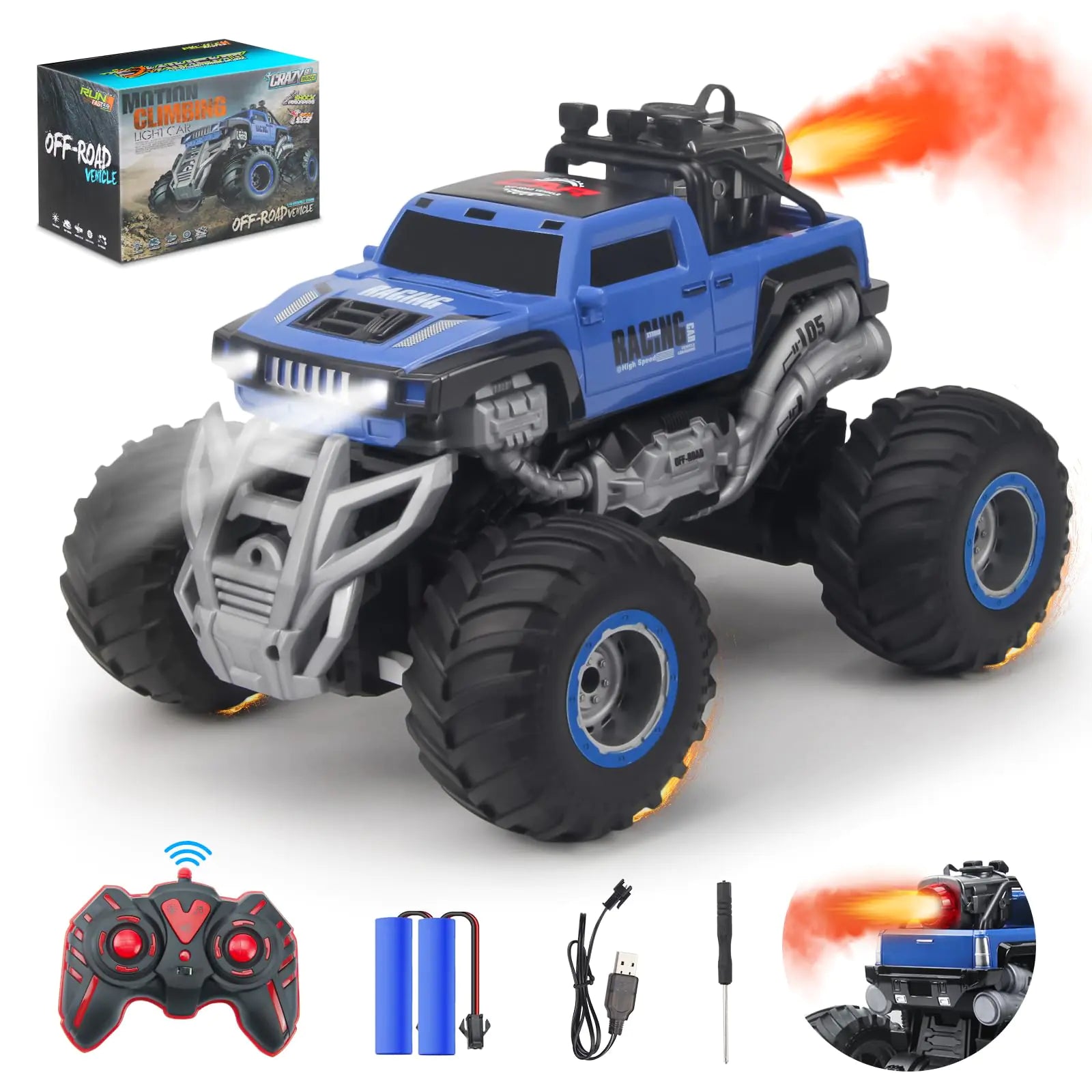 MYDOVA Remote Control Monster Truck 2.4GHz Remote Control Car RC Monster Truck 2 Battery 80 Mins+1:16 Scale Indoor Outdoor All Terrain Spray Remote Monster Trucks for Boys 4-7 8-12 and Girls